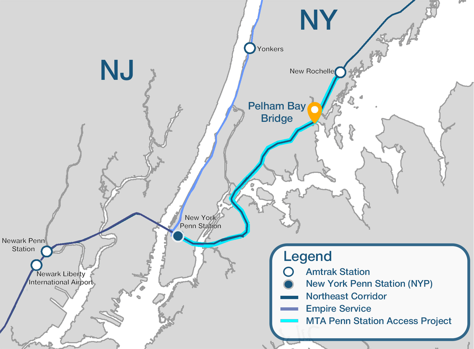 A map showing Pelham Bay Bridge's location in New York.