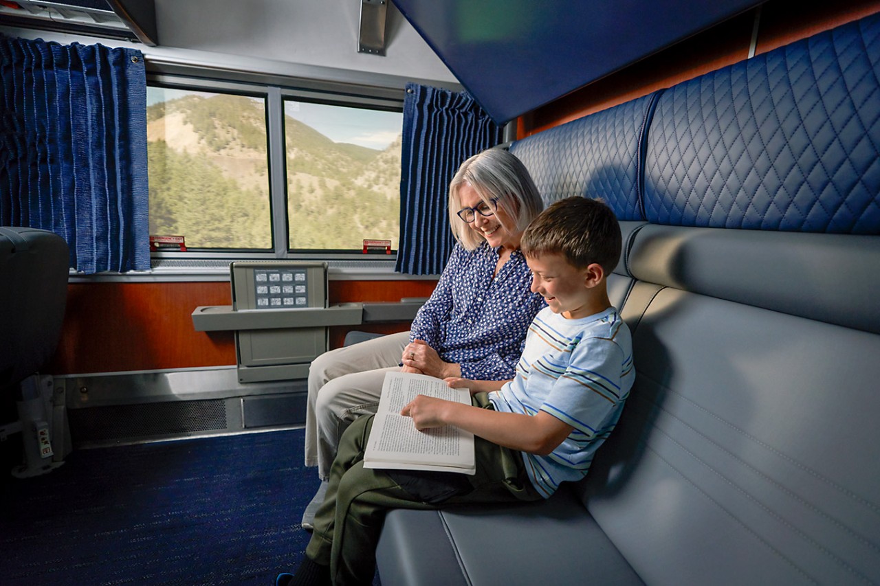 Parent and Boy Reading in Private room